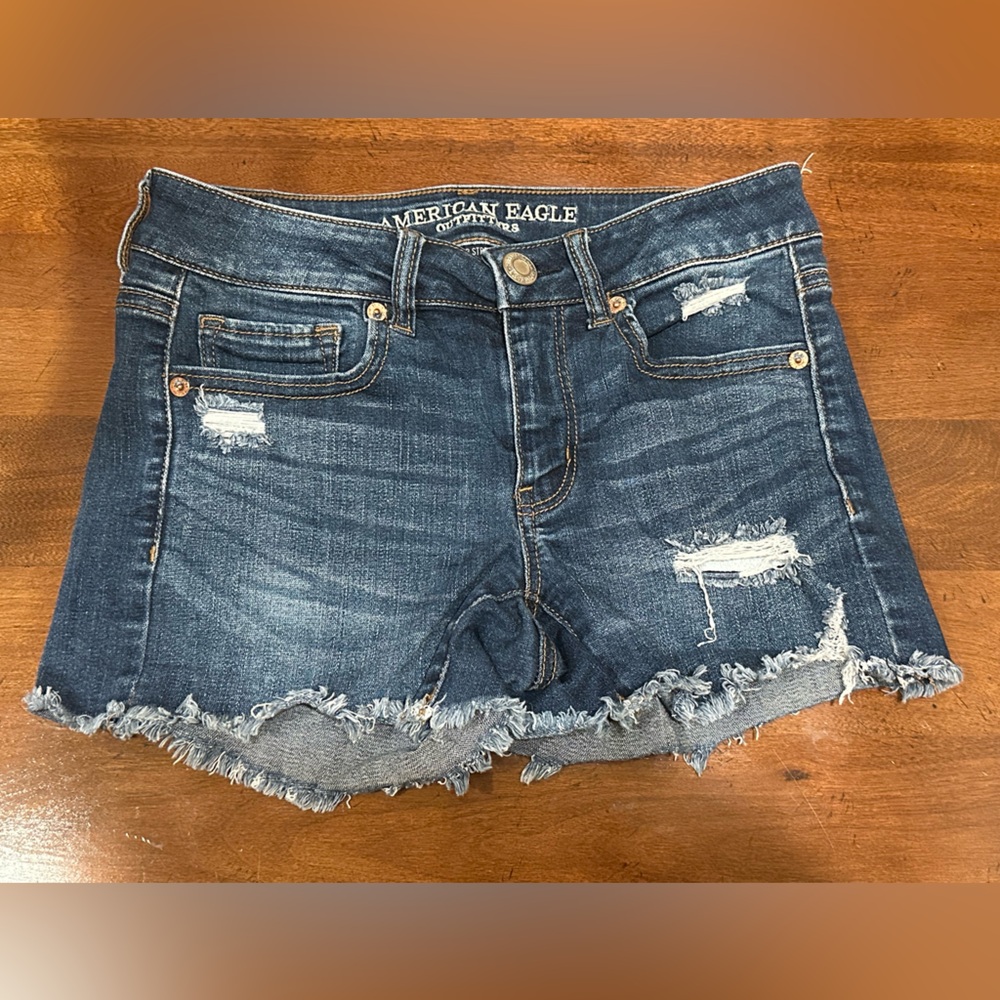 American Eagle Distressed Denim Cutoff Shorts - Blue